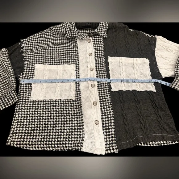POL Stylish Black and White Women's Houndstooth/ Gingham Jacket / Shacket - Picture 3 of 5